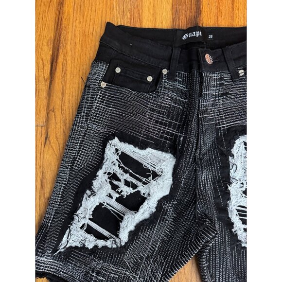 NEW Guapi Black Denim Edgy Distressed Shorts Men's Size 30 - Picture 5 of 8
